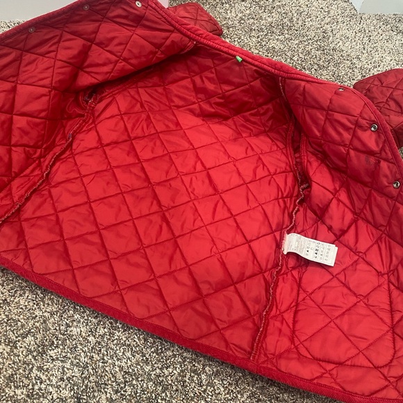 United Colors Of Benetton Red Quilted Kids Puffer Jacket corduroy details sz 7/8 - Picture 13 of 13